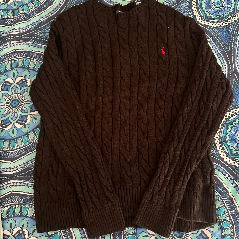 Ralph Lauren Men's Dark Brown Cable Knit Sweater